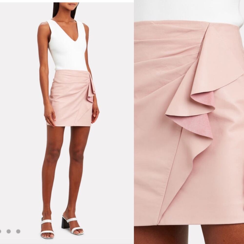 Michelle Mason Pink Ruffle Mini Skirt Lamb Leather